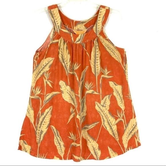 Nani Hawaii Tank Blouse Tropical Hawaiian Flowers Orange and Yellows Size S - Picture 2 of 5